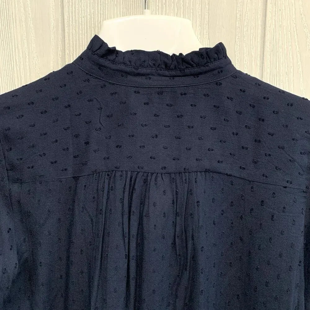LOFT Ruffle Trim Swiss Dot Blue Top Long Sleeve XS NWT - Picture 6 of 7